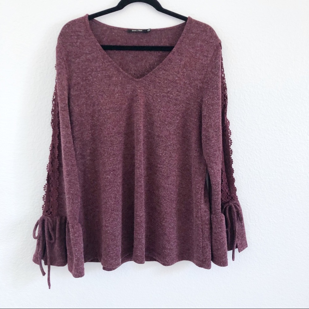 Doe & Rae | Lace-Up Bell Long Sleeve peasant Top